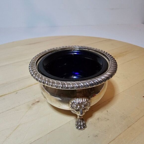 Vintage Ellis Barker Silver Plate Small Bowl With Cobalt Blue Glass Insert Liner - Picture 3 of 12